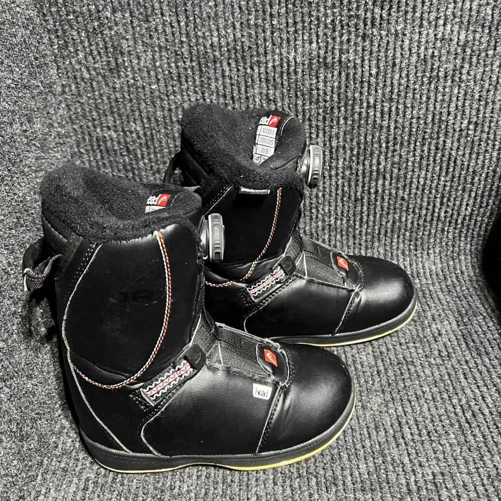 Head JR Snowboard Boots Kids Size 2/3 Black Boa Lacing Comfort Cuff Winter Sport